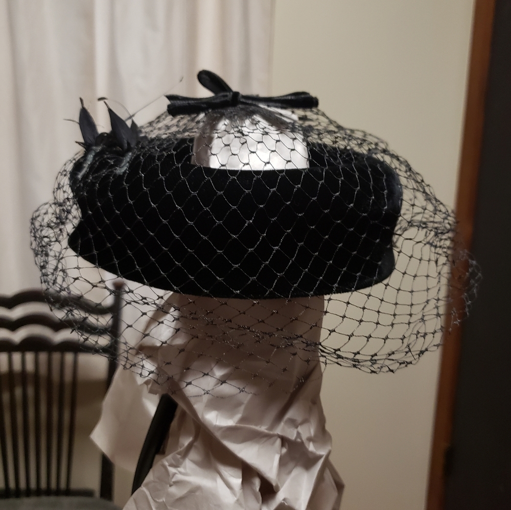 Vintage, black, pill box hat